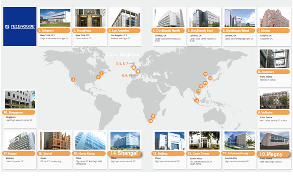 Carte mondiale des datacenters Telehouse